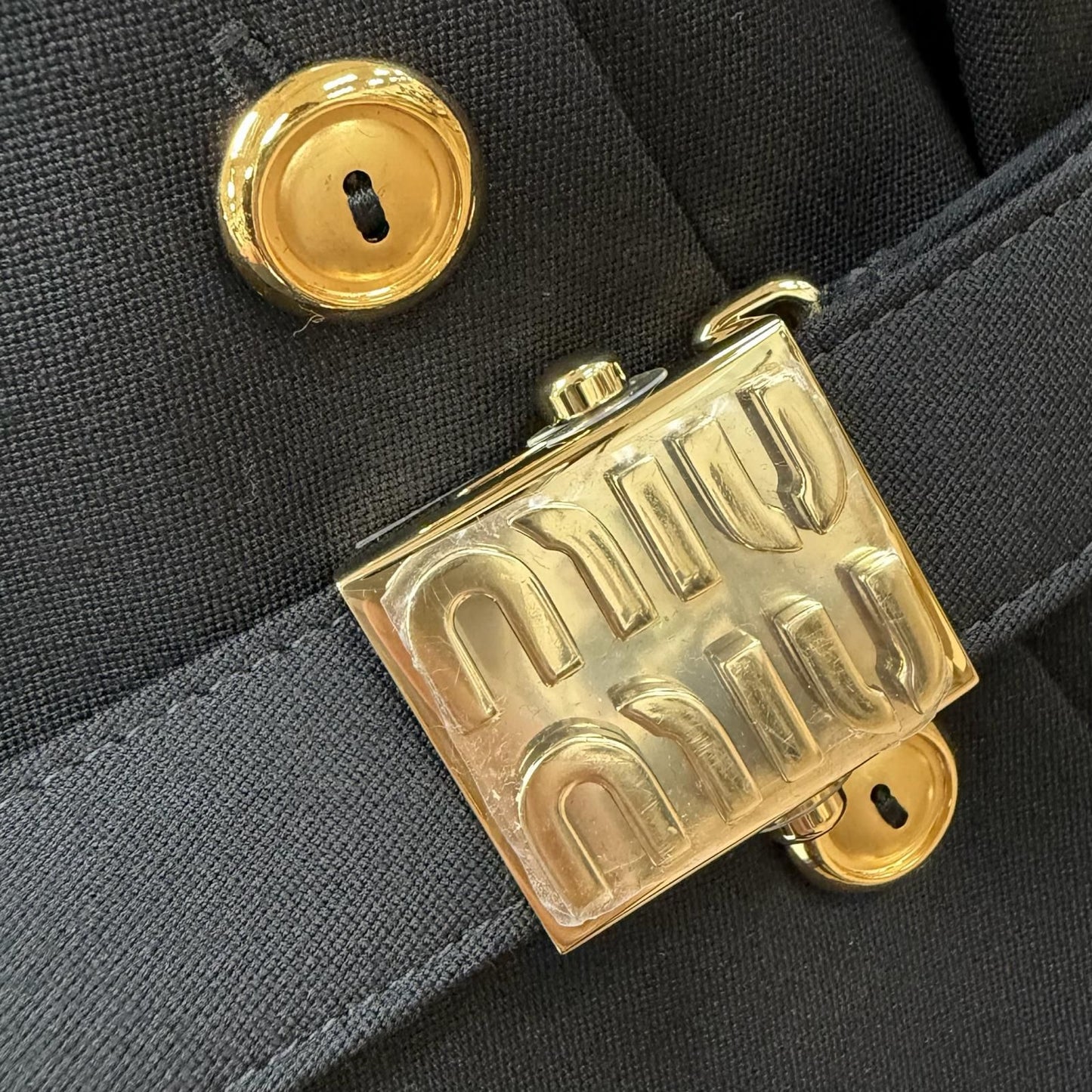 Miu Miu Virgin Wool Logo Belt Pleated Mini Dress Black 40 — view 6