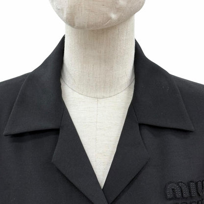Miu Miu Virgin Wool Logo Belt Pleated Mini Dress Black 40 — view 4