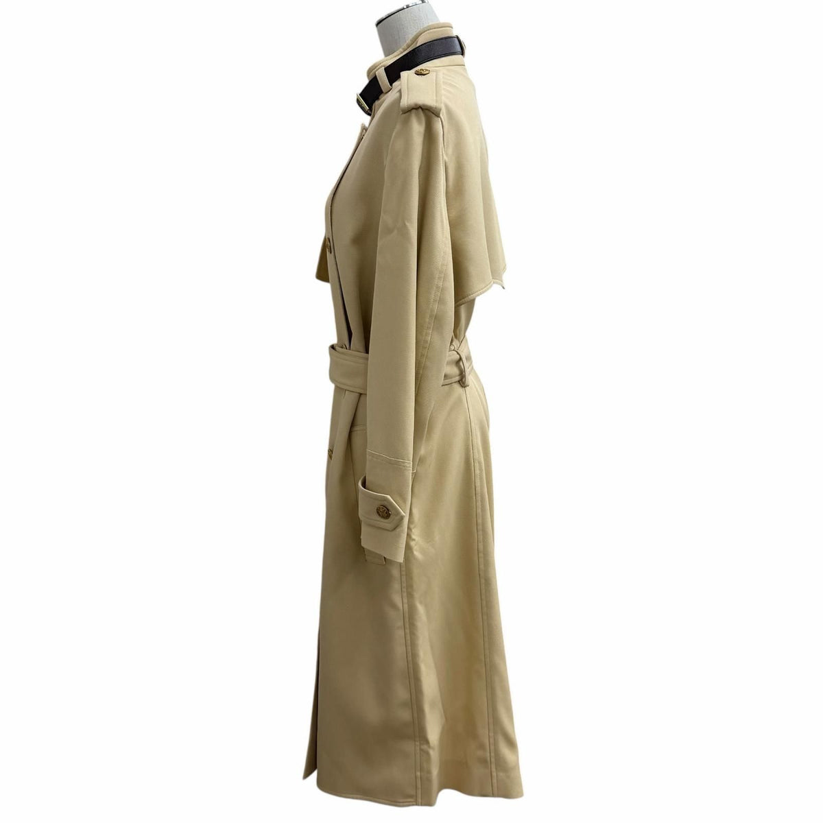 Louis Vuitton Wool Blend LV Logo Gold Button Belt Color Trench Coat Beige 38 — view 2