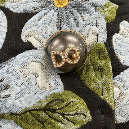 Dolce & Gabbana Logo Button Flower with Stone Jacquard Coat Black Multi 40 — view 7