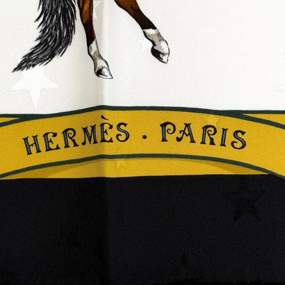 Hermes Carre 90 En Piste On Stage 100% Silk Scarf White Black — view 8