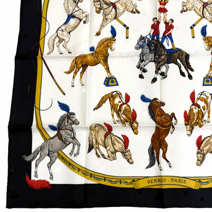 Hermes Carre 90 En Piste On Stage 100% Silk Scarf White Black — view 6