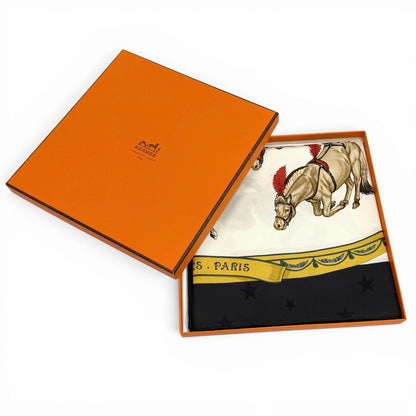 Hermes Carre 90 En Piste On Stage 100% Silk Scarf White Black — view 2
