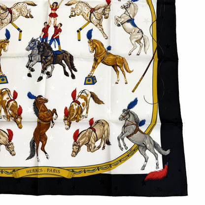 Hermes Carre 90 En Piste On Stage 100% Silk Scarf White Black — view 5