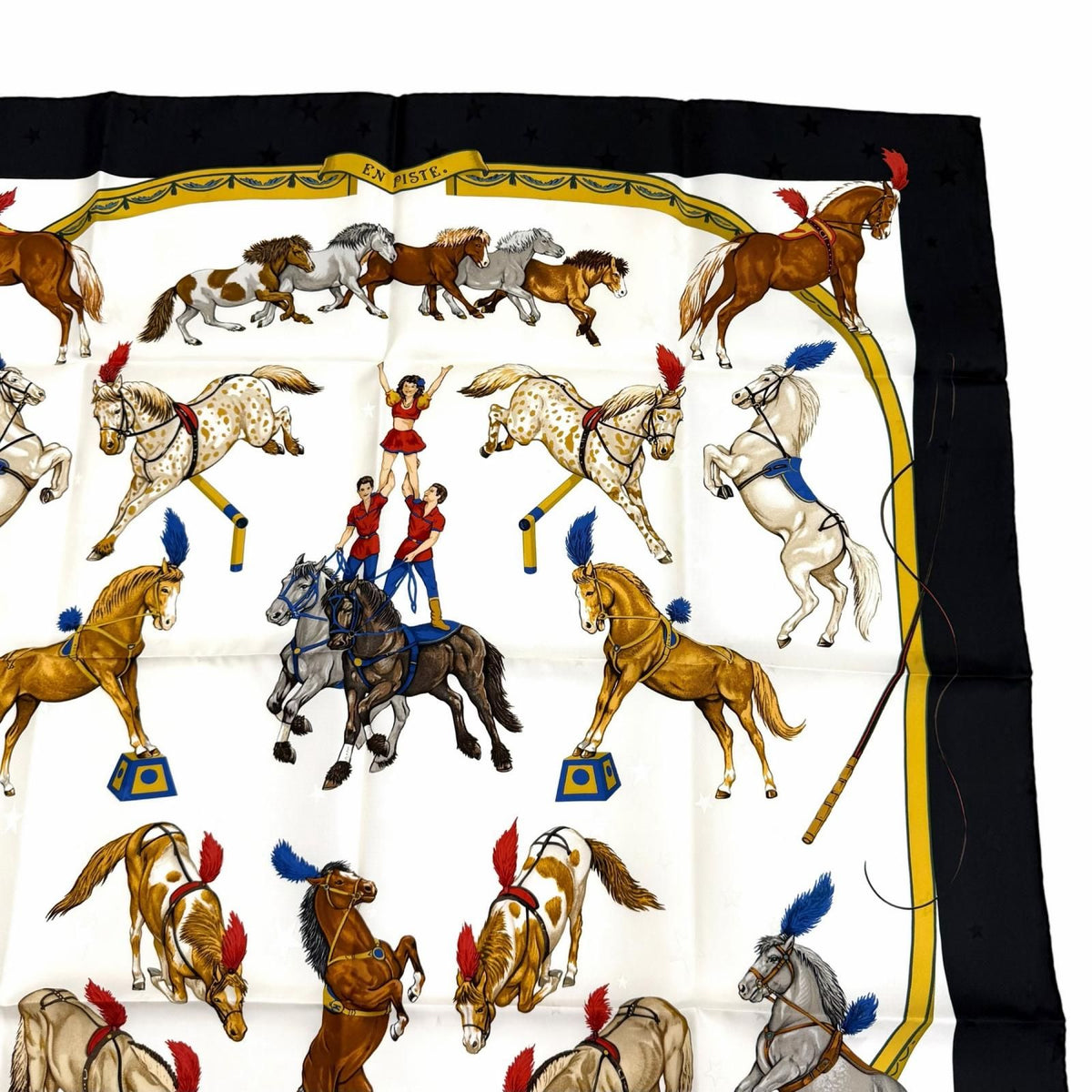 Hermes Carre 90 En Piste On Stage 100% Silk Scarf White Black — view 4