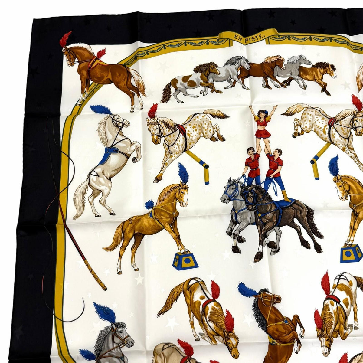 Hermes Carre 90 En Piste On Stage 100% Silk Scarf White Black — view 3