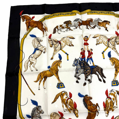 Hermes Carre 90 En Piste On Stage 100% Silk Scarf White Black — view 3