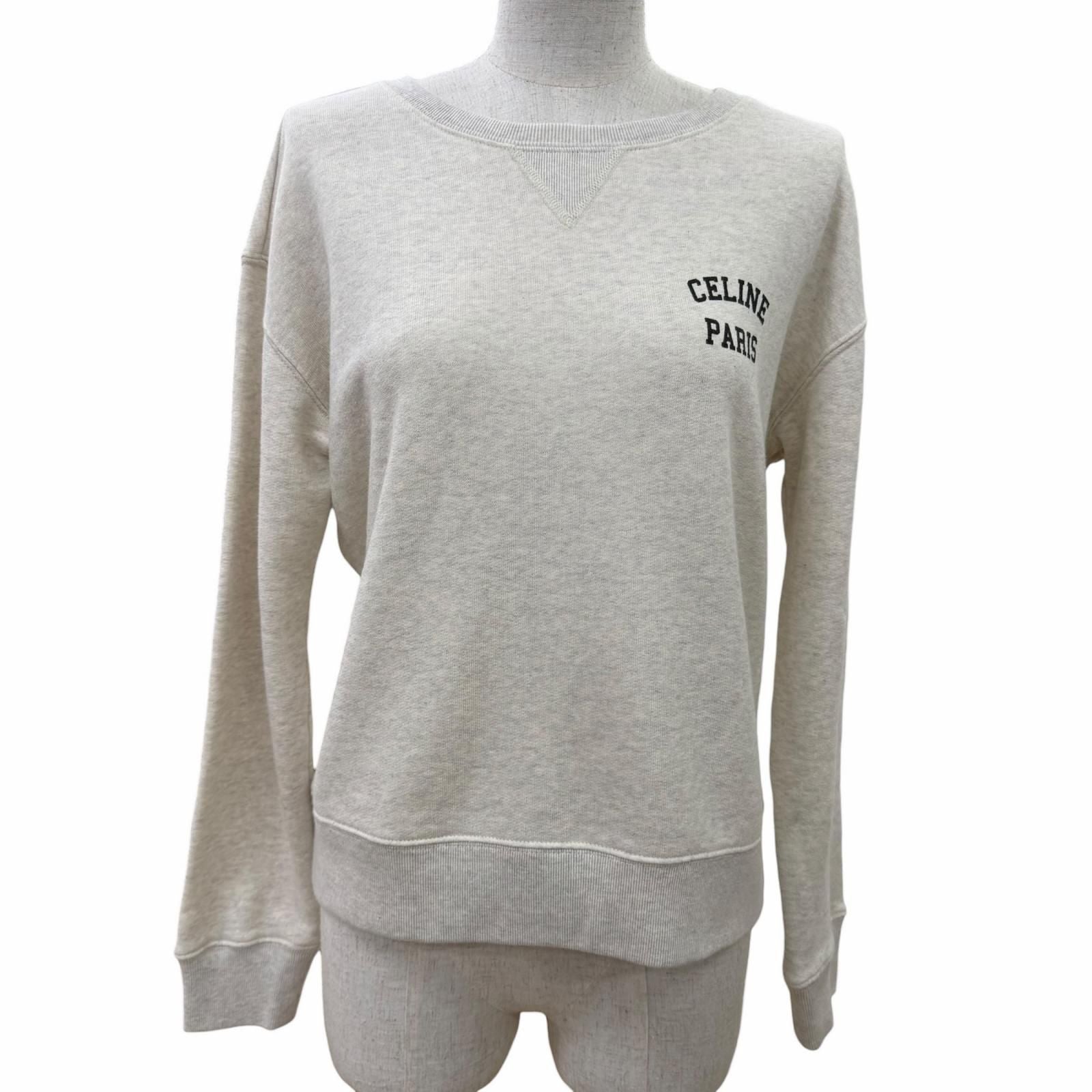 Celine 100% Cotton Logo Fleece Loose Sweatshirt Light Gray
