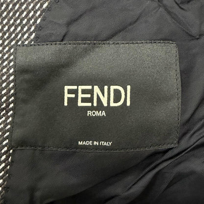 Fendi 100% Wool Deformed Lapel All Over Pattern Long Chesterfield Gray 50 Jacket — view 8
