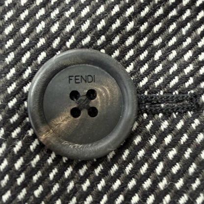 Fendi 100% Wool Deformed Lapel All Over Pattern Long Chesterfield Gray 50 Jacket — view 6