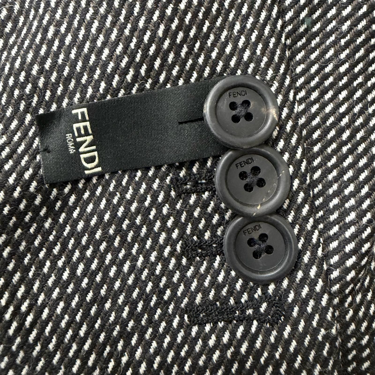 Fendi 100% Wool Deformed Lapel All Over Pattern Long Chesterfield Gray 50 Jacket — view 7