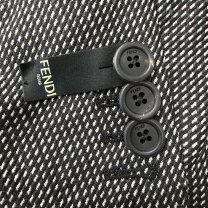 Fendi 100% Wool Deformed Lapel All Over Pattern Long Chesterfield Gray 50 Jacket — view 7