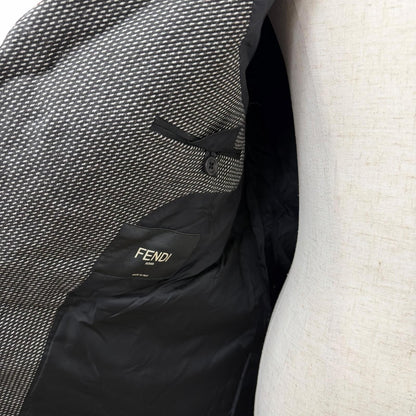 Fendi 100% Wool Deformed Lapel All Over Pattern Long Chesterfield Gray 50 Jacket — view 5