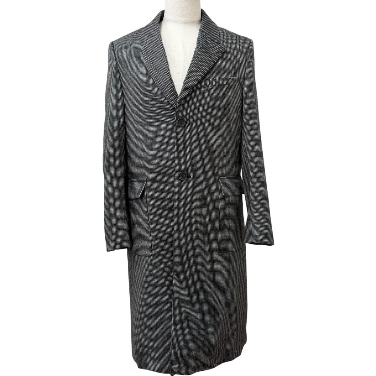 Fendi 100% Wool Deformed Lapel All Over Pattern Long Chesterfield Gray 50 Jacket