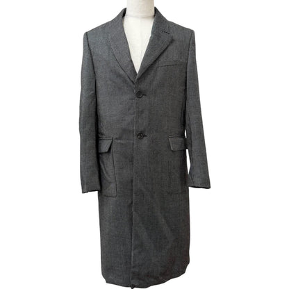 Fendi 100% Wool Deformed Lapel All Over Pattern Long Chesterfield Gray 50 Jacket