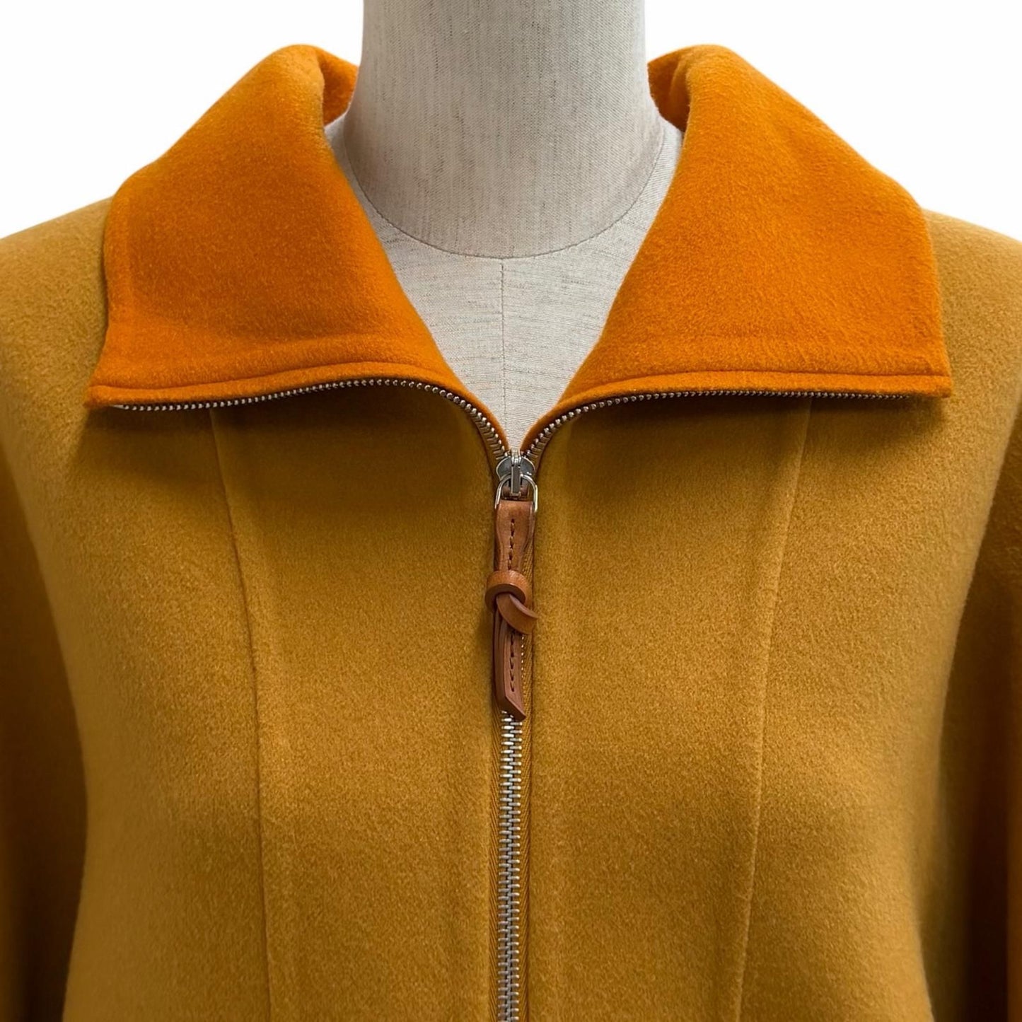 Hermes Cashmere Leather Zip Bicolor Long Coat Brown 34 — view 4