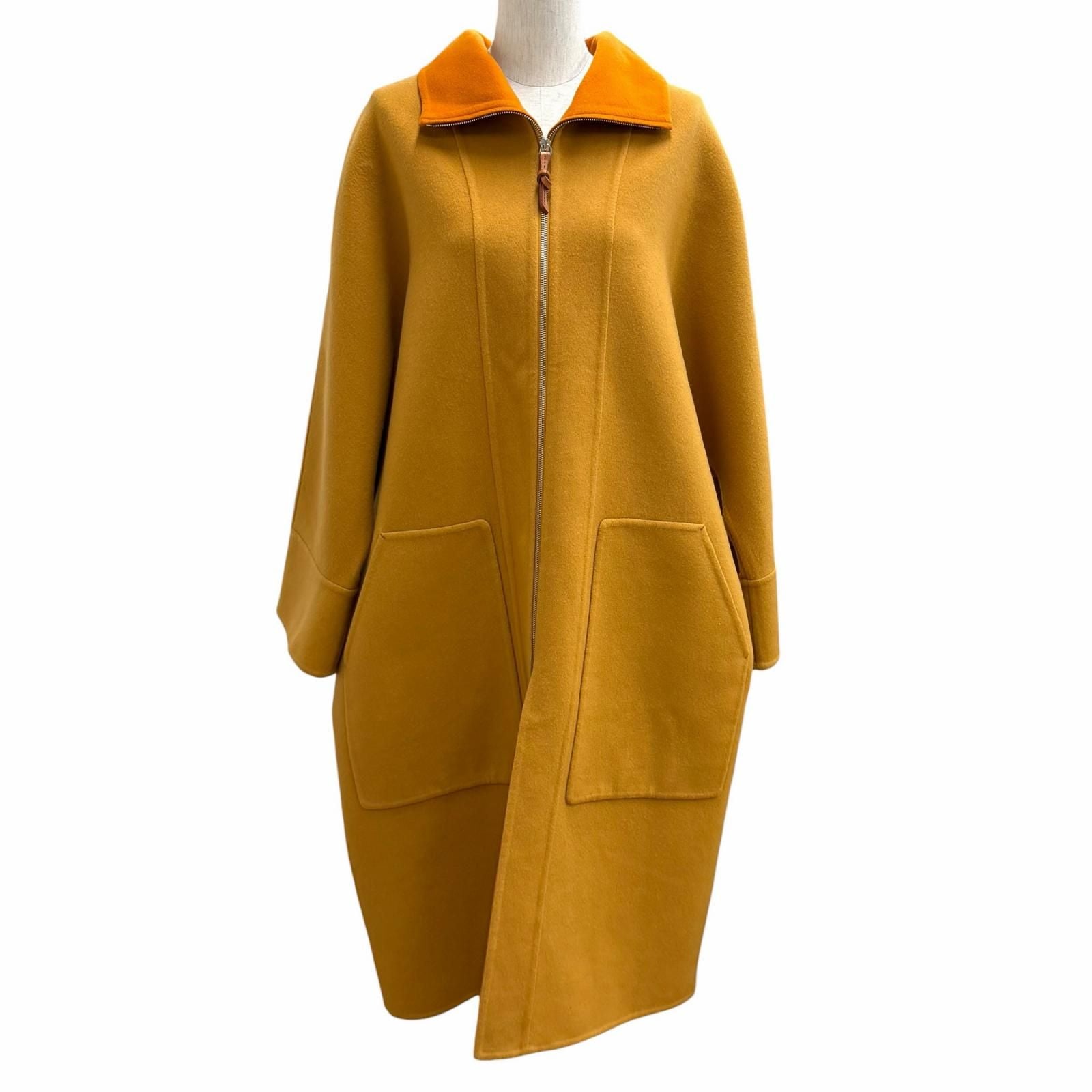 Hermes Cashmere Leather Zip Bicolor Long Coat Brown 34