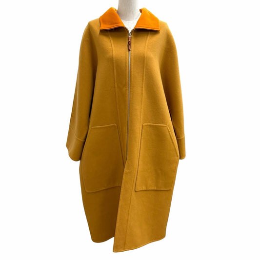 Hermes Cashmere Leather Zip Bicolor Long Coat Brown 34