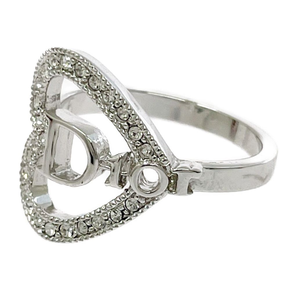 Dior Metal Rhinestone Heart Logo Ring Silver — view 4