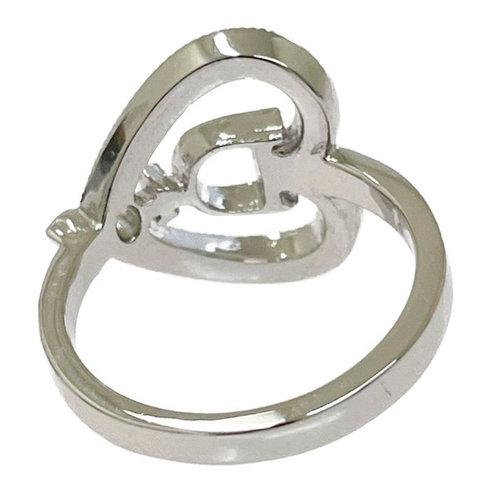 Dior Metal Rhinestone Heart Logo Ring Silver — view 5