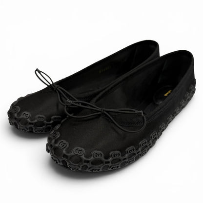 Gucci Satin Interlocking G Ribbon Lace Up Ballet Shoes Black Box 36 — view 3