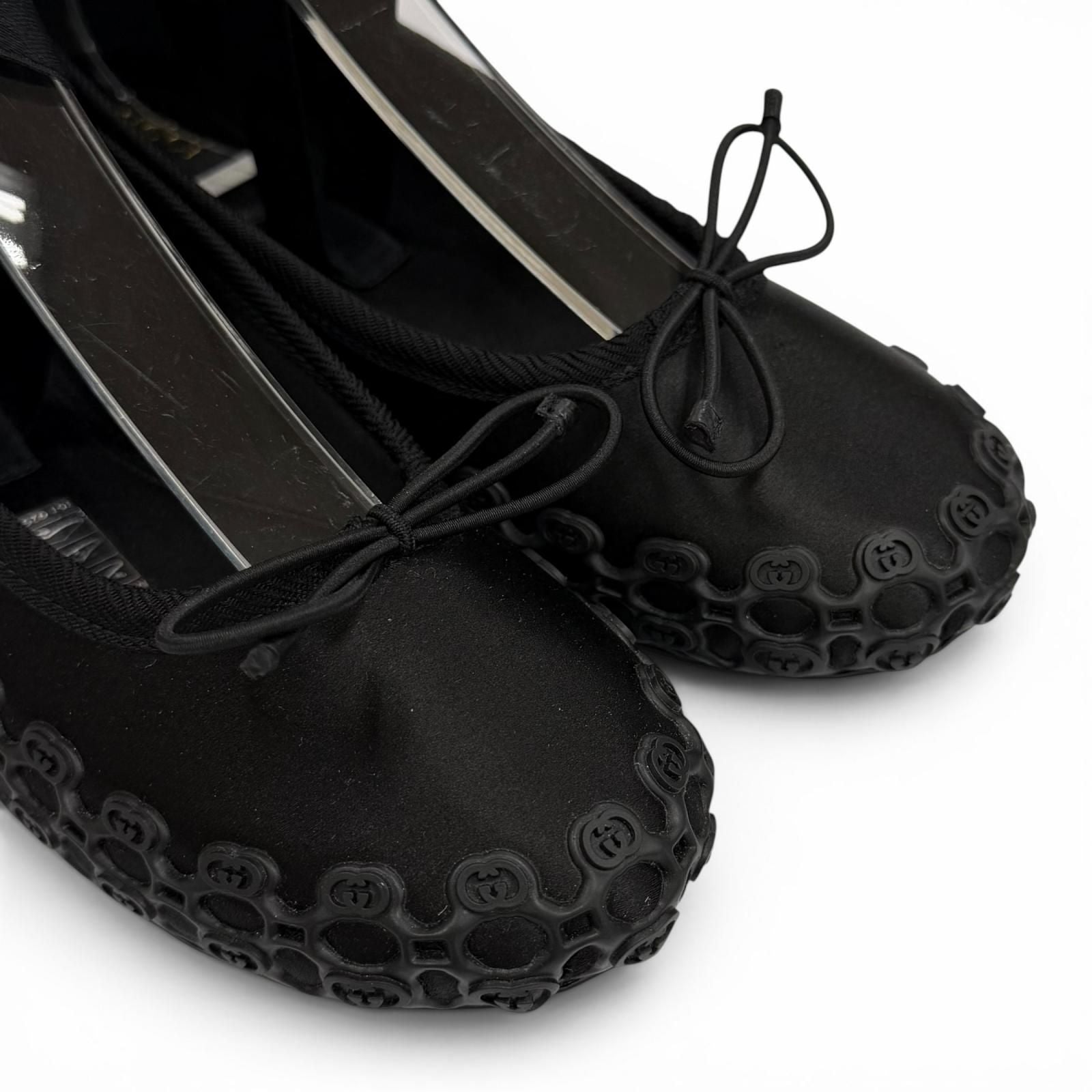 Gucci Satin Interlocking G Ribbon Lace Up Ballet Shoes Black Box 36 — view 8