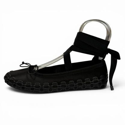 Gucci Satin Interlocking G Ribbon Lace Up Ballet Shoes Black Box 36 — view 6