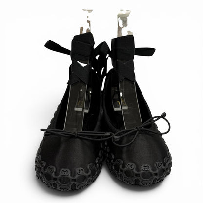 Gucci Satin Interlocking G Ribbon Lace Up Ballet Shoes Black Box 36 — view 5