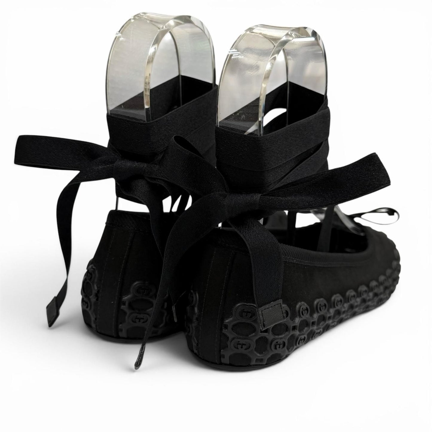 Gucci Satin Interlocking G Ribbon Lace Up Ballet Shoes Black Box 36 — view 4