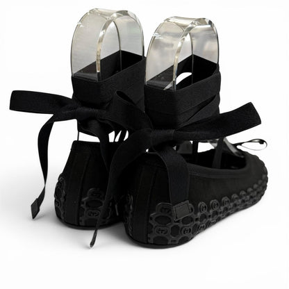 Gucci Satin Interlocking G Ribbon Lace Up Ballet Shoes Black Box 36 — view 4