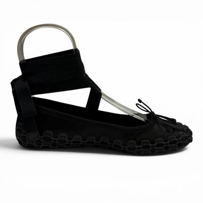 Gucci Satin Interlocking G Ribbon Lace Up Ballet Shoes Black Box 36 — view 7