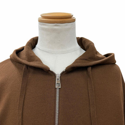 Loewe 98% Wool Anagram Logo Leather Zip Hoodie Brown — view 2