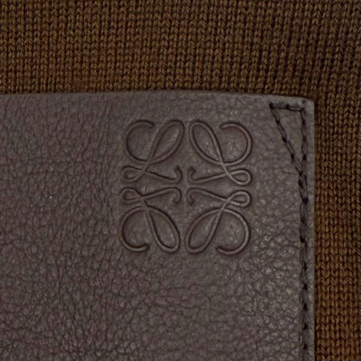 Loewe 98% Wool Anagram Logo Leather Zip Hoodie Brown — view 6