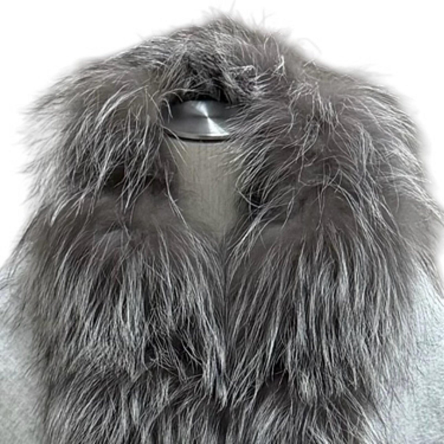 Fendi Fox Fur Trimmed Leather with Fringe Cape Poncho Light Gray — view 2