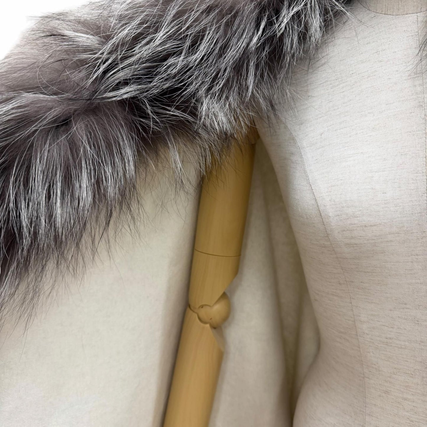 Fendi Fox Fur Trimmed Leather with Fringe Cape Poncho Light Gray — view 5