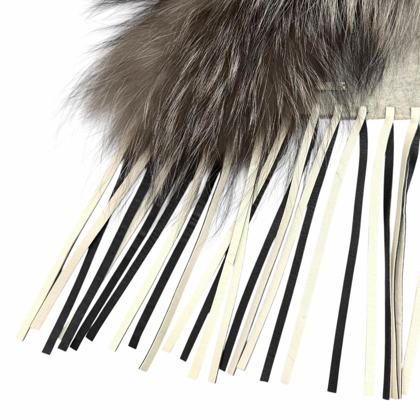 Fendi Fox Fur Trimmed Leather with Fringe Cape Poncho Light Gray — view 7