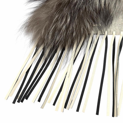 Fendi Fox Fur Trimmed Leather with Fringe Cape Poncho Light Gray — view 7