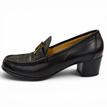 Hermes Constance Gold Logo Leather Loafers Black — view 5