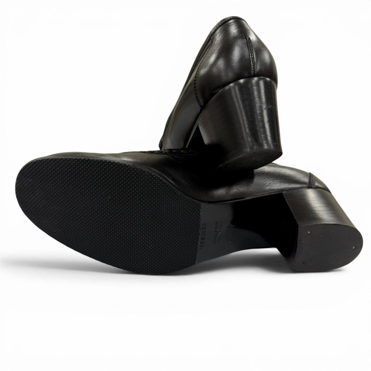 Hermes Constance Gold Logo Leather Loafers Black — view 7