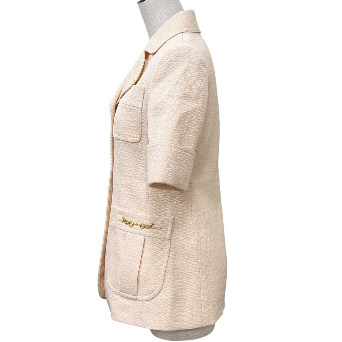Gucci Wool Horsebit Leather All Over Print Short Sleeve Jacket Beige 38 — view 3