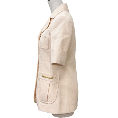 Gucci Wool Horsebit Leather All Over Print Short Sleeve Jacket Beige 38 — view 3