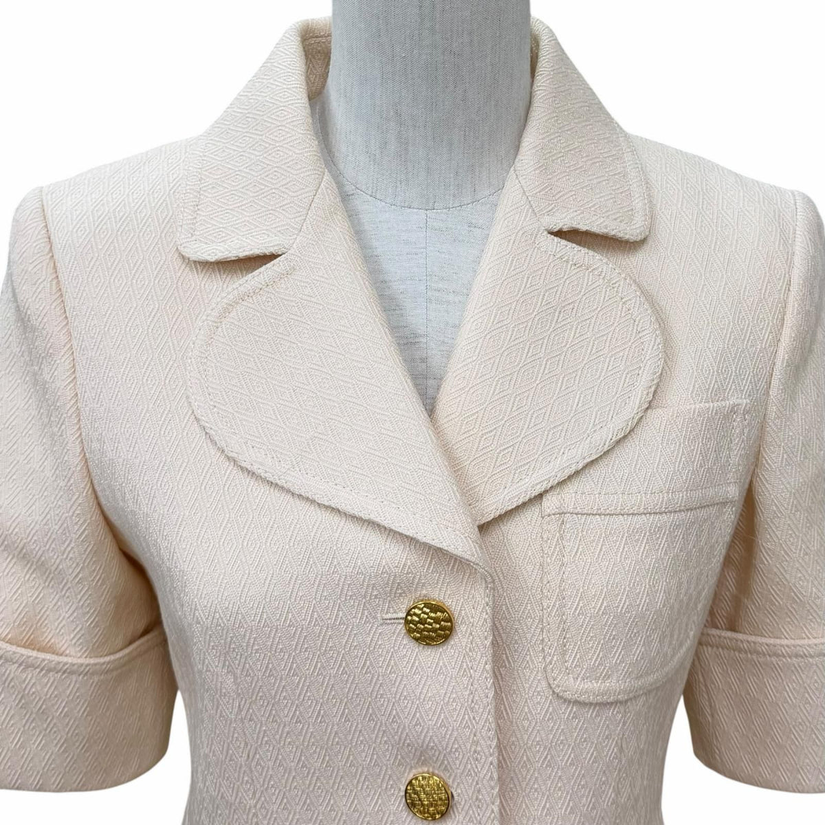 Gucci Wool Horsebit Leather All Over Print Short Sleeve Jacket Beige 38 — view 2