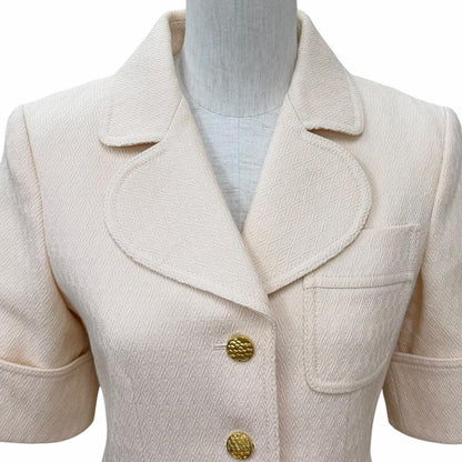 Gucci Wool Horsebit Leather All Over Print Short Sleeve Jacket Beige 38 — view 2