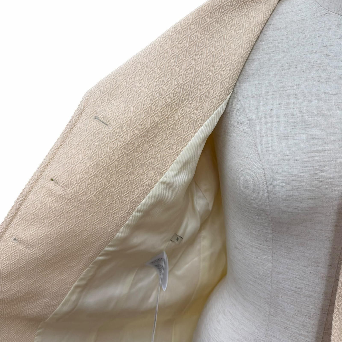 Gucci Wool Horsebit Leather All Over Print Short Sleeve Jacket Beige 38 — view 5