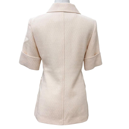 Gucci Wool Horsebit Leather All Over Print Short Sleeve Jacket Beige 38 — view 4