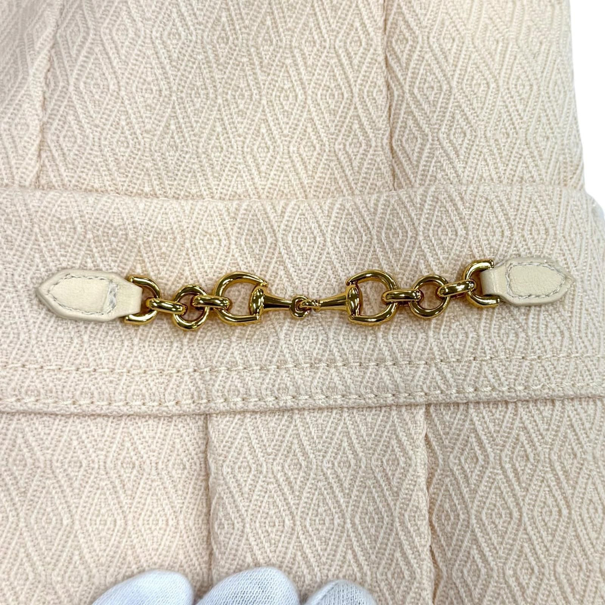 Gucci Wool Horsebit Leather All Over Print Short Sleeve Jacket Beige 38 — view 6