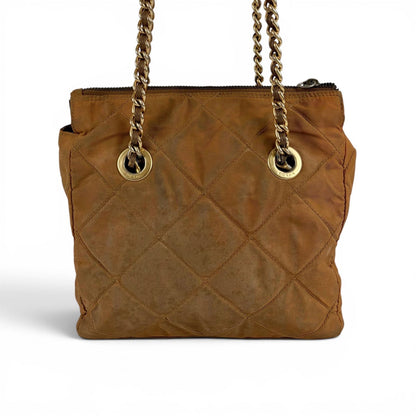 Prada Quilted Triangle Logo Chain Shoulder Bag Tessuto Nylon Brown — view 5