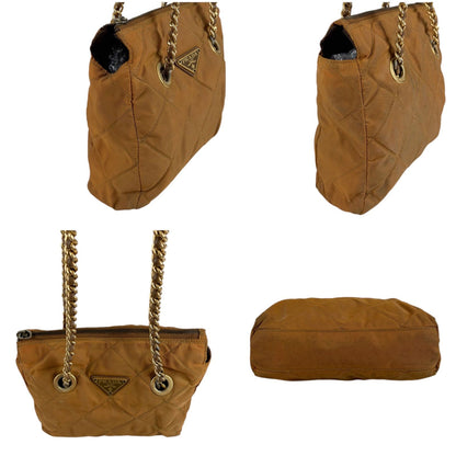 Prada Quilted Triangle Logo Chain Shoulder Bag Tessuto Nylon Brown — view 6