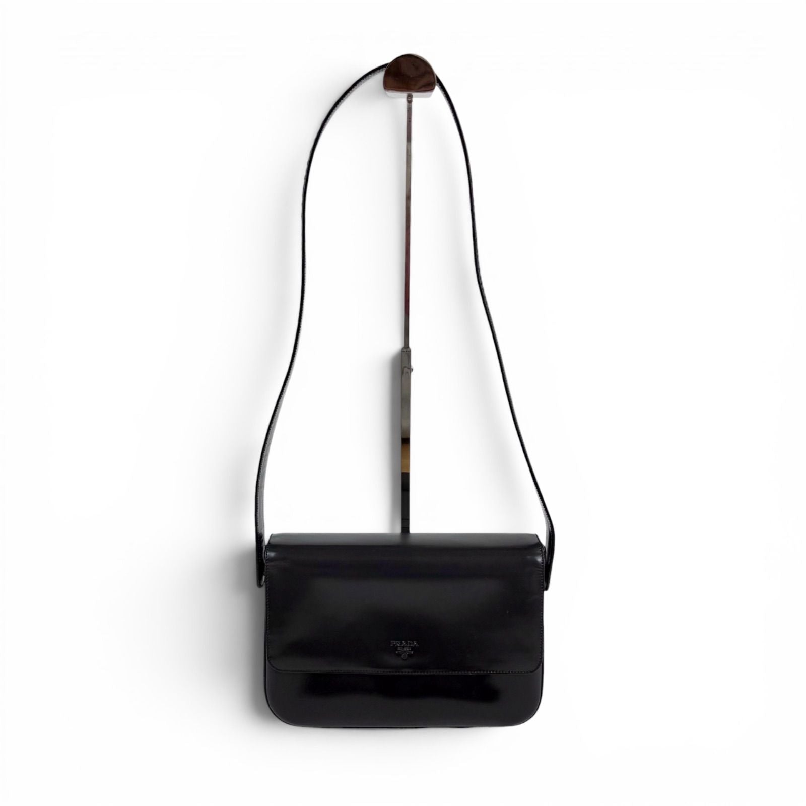 Prada Gradient Mirror Calf Leather Shoulder Bag Gray Black — view 2