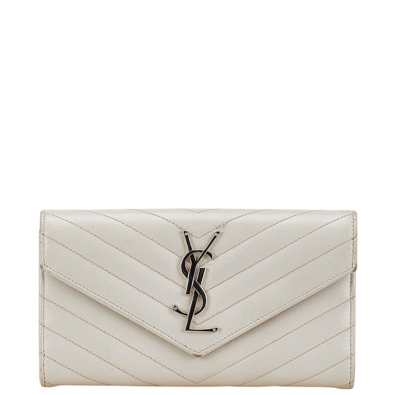 Saint Laurent Cassandra Stitch Wallet White Leather